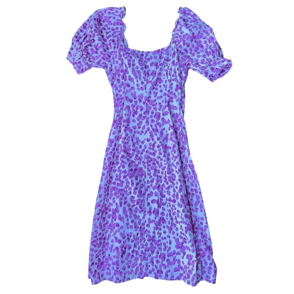 Who What Wear Fuchsia Leopard Print Puff Sleeve Button Front Midi Dress - Small - Picture 5 of 13